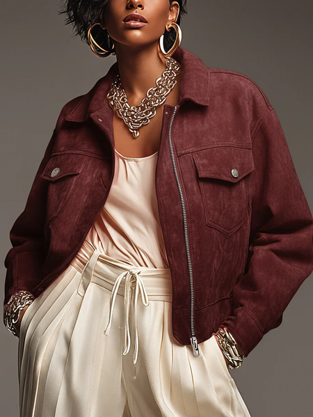 

Urban Buttoned Plain Shawl Collar Faux Leather Coat, Wine red, Jackets