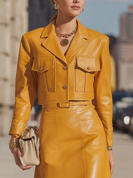 Urban Buttoned Plain Faux Leather Coat