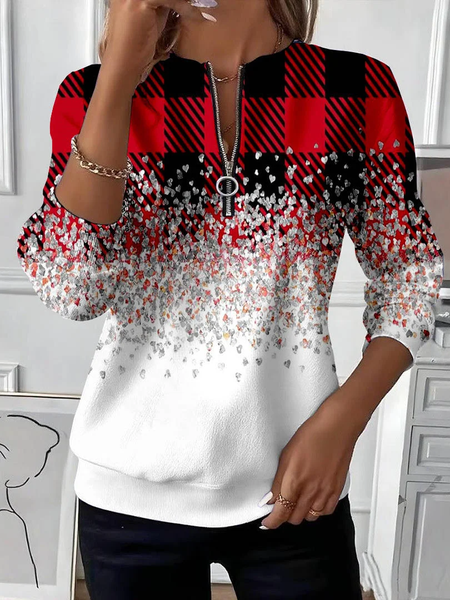 

Women Plaid Crew Neck Printing Casual Spring/Fall Long Sleeve Sweatshirt, White-red, Sweatshirts & Hoodies