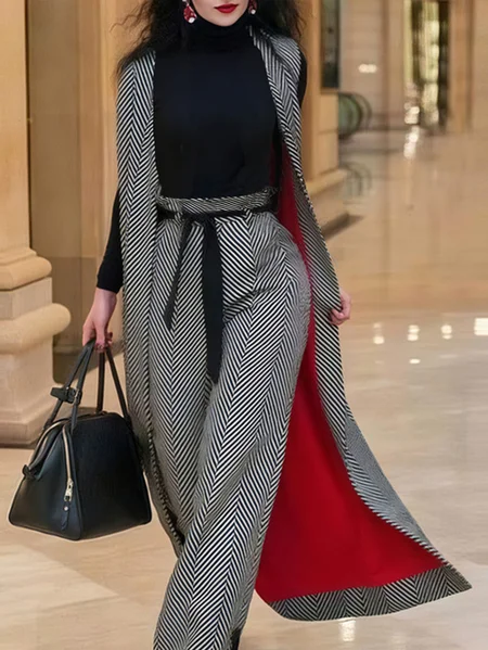 

Urban Buttoned Herringbone Cross Neck Vest, Black, Vests and Gilets