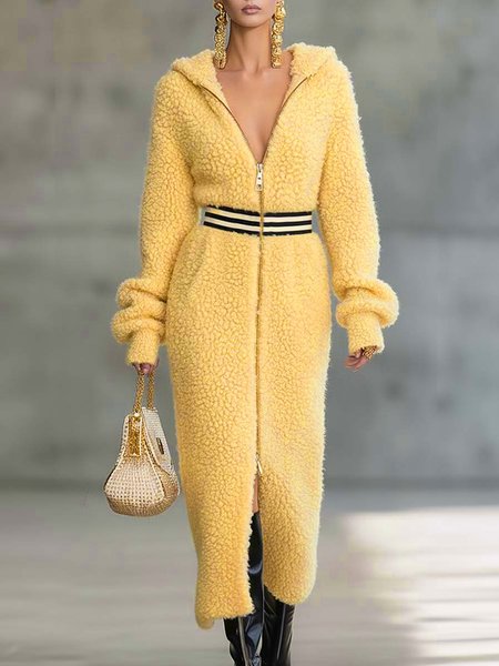 

Urban Color Block Zipper Stand Collar Midi Dress, Yellow, Midi Dresses