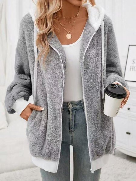 

Women Spring/Fall Outerwear Casual Color Block Long Sleeve Hoodie Jacket, Gray, Outerwear
