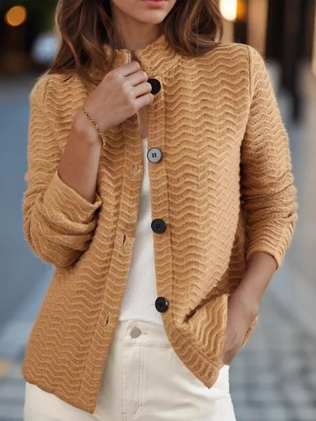 

Casual Plain Stand Collar Cardigan, As picture, Outerwear
