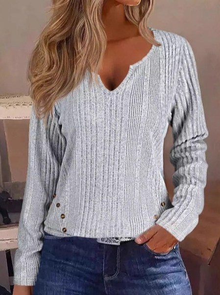 

Simple V Neck Regular Fit Sweater, Gray, Long Sleeves