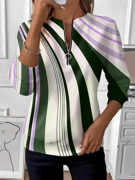 

Women Striped Crew Neck Vintage Spring/Fall Long Sleeve Sweatshirt, Green, Sweatshirts & Hoodies