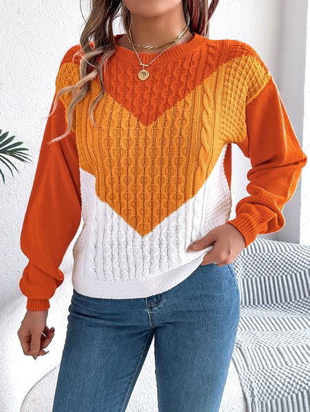 

Women Cotton Geometric Long Sleeve Comfy Casual Sweater, Orange, Sweaters