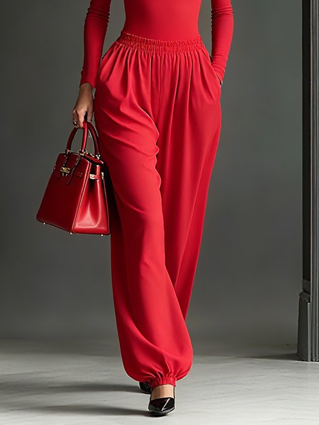 Casual Loosen Plain Ruched Baggy Pants