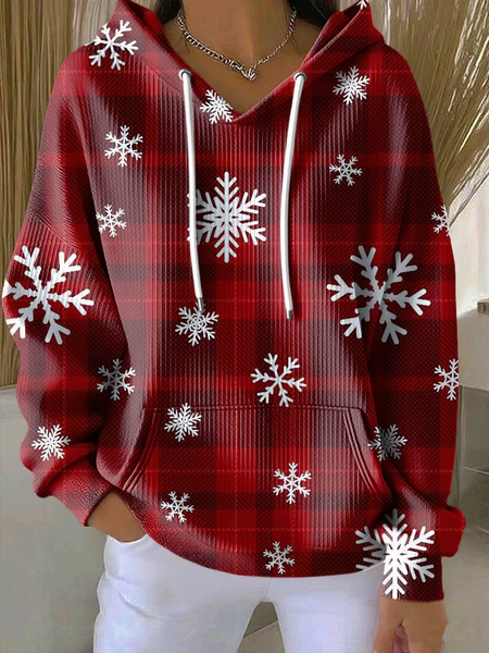 

Women Plaid Spring/Fall Printing Long Sleeve Casual Holiday Hoodie, Red, Sweatshirts & Hoodies