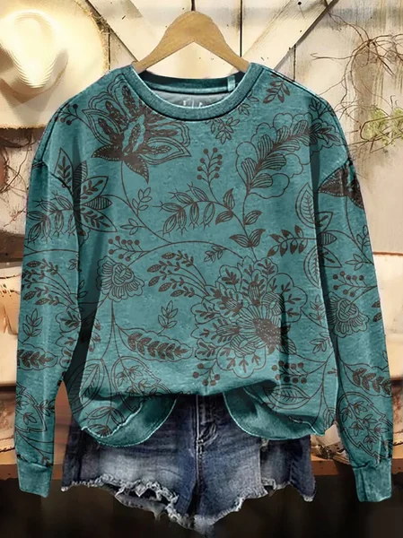

Women Floral Crew Neck Printing Casual Spring/Fall Long Sleeve Sweatshirt, Blue, Sweatshirts & Hoodies