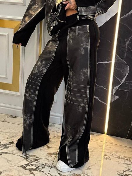 Casual Color Block Split Joint Straight Pants