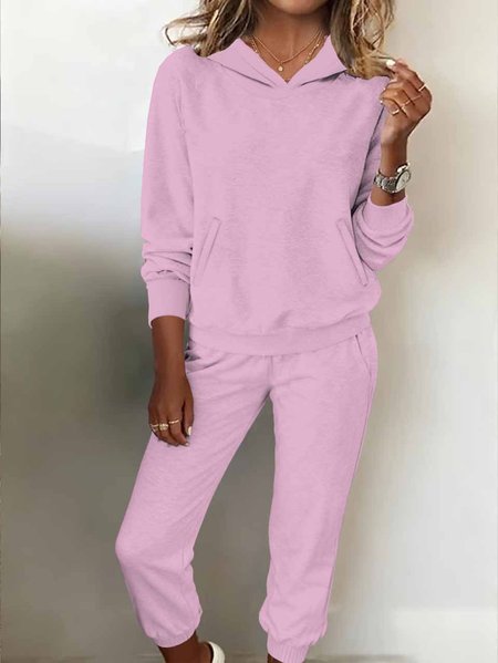 

Women's Autumn And Winter Hooded Sweatshirt And Sweatpants Suit Fleece Casual Fashion Two-Piece Suit, Light purple, Suits