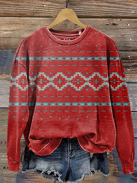 

Women Geometric Crew Neck Printing Casual Spring/Fall Long Sleeve Sweatshirt, Red, Sweatshirts & Hoodies