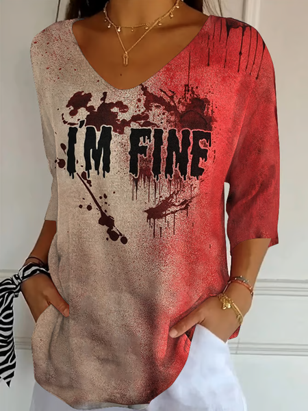 

Women Halloween Three Quarter Sleeve Tee T-shirt V Neck Vintage Spring/Fall Top, Color6, T-Shirts