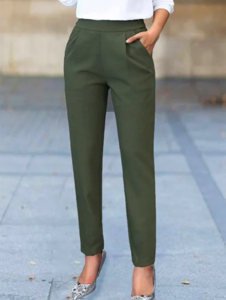 

Women Plain Ankle Pants Pants Casual Spring/Fall Trousers, Green, Pants