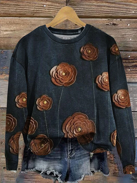 

Women Floral Crew Neck Printing Casual Spring/Fall Long Sleeve Sweatshirt, Purplish blue, Sweatshirts & Hoodies