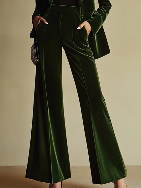 

Elegant Plain Wide Leg Pants, Green, Pants