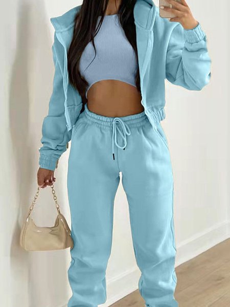

Women Plain Split Joint Matching Outfit Commuting Long Sleeve Casual Spring/Fall Multi-Piece Set Matching Set, Light blue, Suit Set
