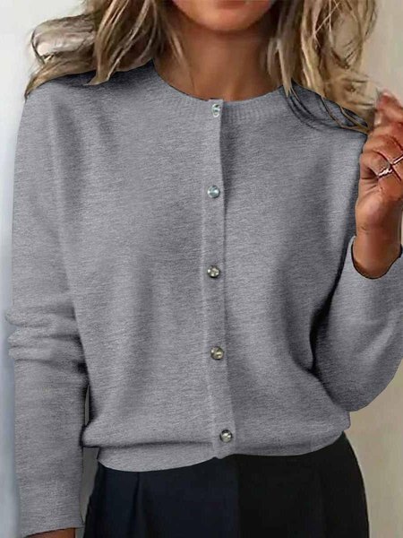 

Women Plain Long Sleeve Comfy Vintage Cardigan, Gray, Cardigans