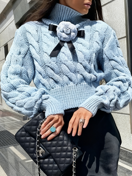 

Urban Plain 3D Floral Turtleneck Sweater, Blue, Pullovers