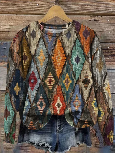 

Women Abstract Crew Neck Printing Casual Spring/Fall Long Sleeve Sweatshirt, As picture, Sweatshirts & Hoodies