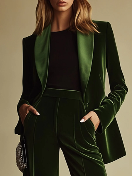 

Elegant Plain Lapel Collar Blazer, Green, Blazers