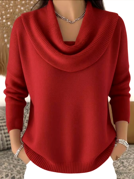 

Women Plain Spring/Fall Casual Long Sleeve Crew Neck Cotton Sweater, Red, Sweaters
