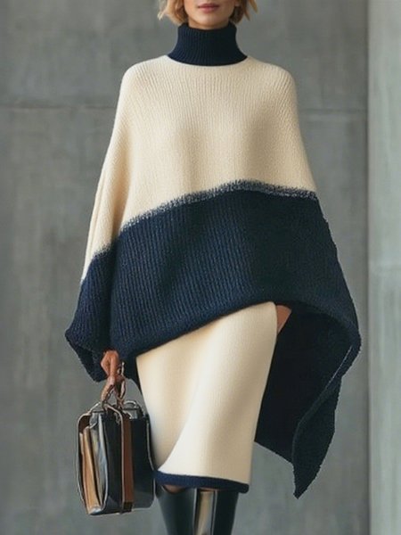 

Urban Color Block Turtleneck Raglan Sleeves Sweater, Apricot, Pullovers