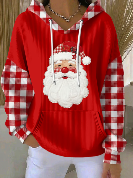 

Women Plaid Spring/Fall Printing Long Sleeve Casual Holiday Hoodie, Red, Sweatshirts & Hoodies