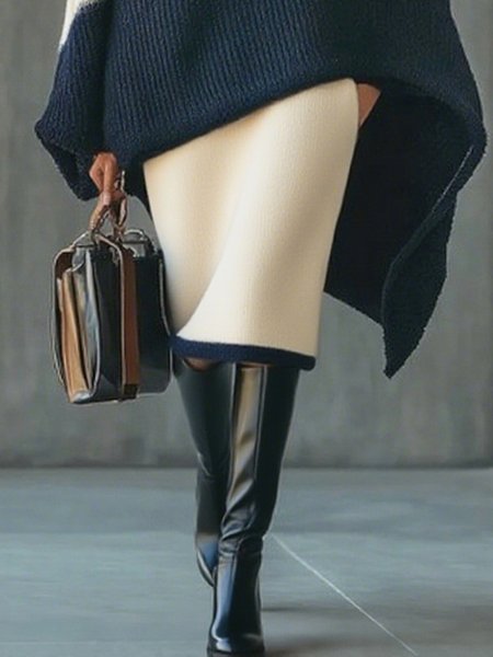 

Urban Color Block Sweater Skirt, Apricot, Skirts