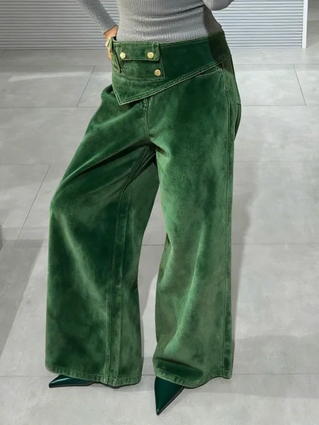 Casual Plain Asymmetric Wide Leg Pants With Belt