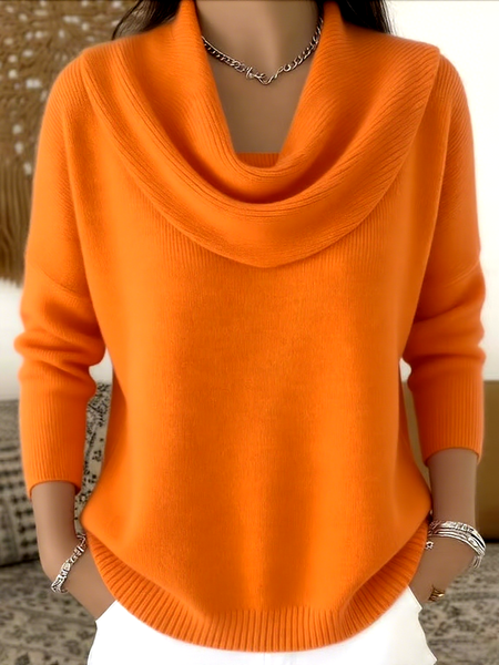 

Women Plain Spring/Fall Casual Long Sleeve Crew Neck Cotton Sweater, Orange, Sweaters