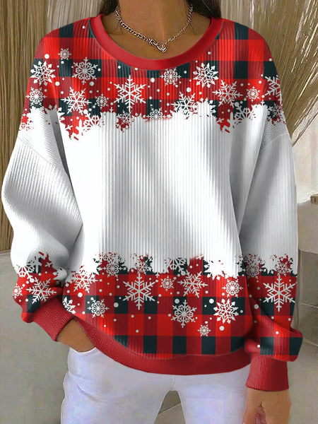 

Women Plaid Crew Neck Printing Casual Spring/Fall Long Sleeve Sweatshirt, White-red, Sweatshirts & Hoodies