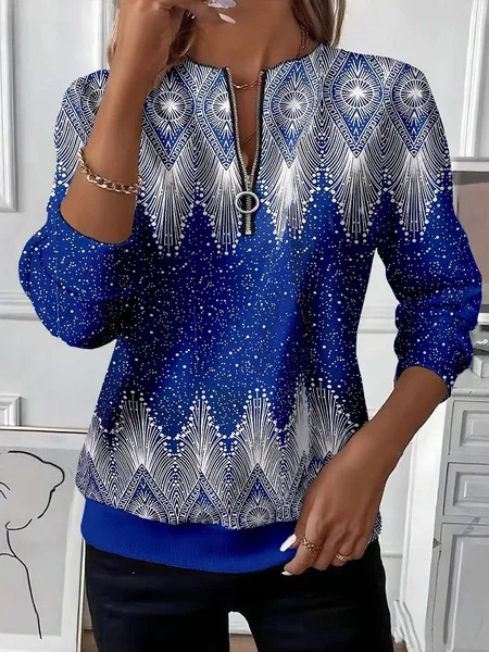 

Casual Crew Neck Abstract Sweatshirt Printing, Blue, Hoodies & Sweatshirts