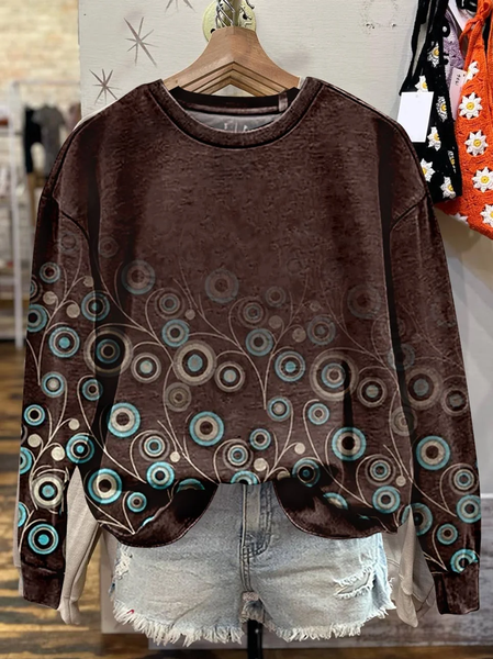 

Women Abstract Crew Neck Printing Casual Spring/Fall Long Sleeve Sweatshirt, Brown, Sweatshirts & Hoodies