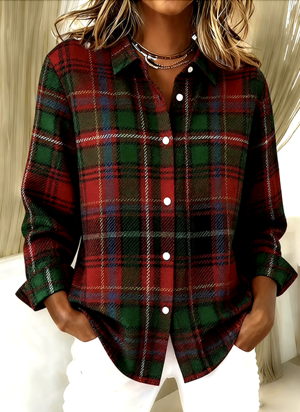 

V Neck Long Sleeve Geometric Regular Micro-Elasticity Regular Fit Shirt For Women, Red, Shirts