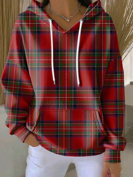 

Women Plaid Spring/Fall Printing Long Sleeve Casual Holiday Hoodie, Red, Sweatshirts & Hoodies