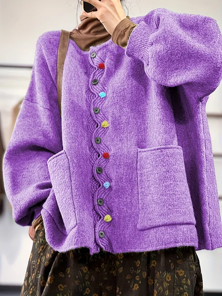 

Casual Multicolor Block V Neck Loose Cardigan, Purple, Sweaters & Cardigans