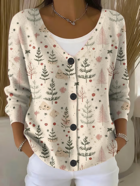 

Women Christmas Long Sleeve V Neck Casual Spring/Fall Cardigan Outerwear, Apricot, Cardigans