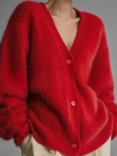 

Women Plain Spring/Fall Cover-up Vintage Split Joint Lightweight Cardigan, Red, Sweaters