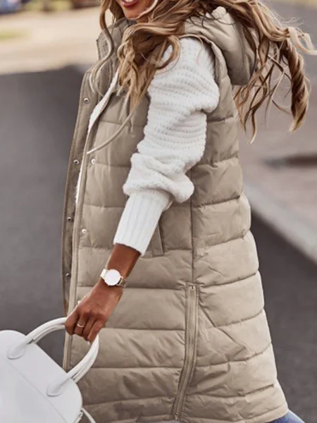 

Zipper Plain Elegant Cotton Coat Solid Color Hooded Single-breasted Mid-length Cotton Vest Slim Fit Temperament Cardigan Jacket Top, Off white, Vests & Gilets
