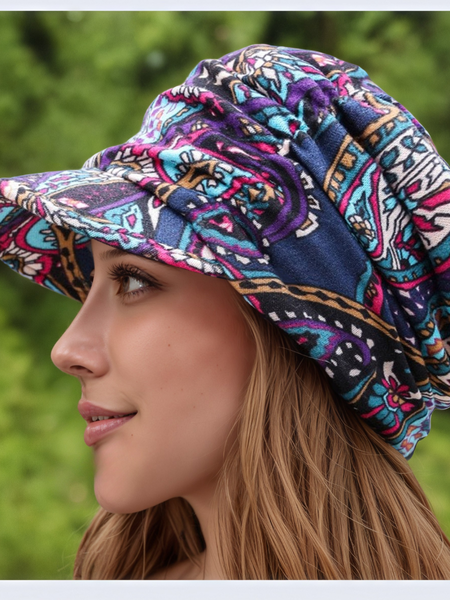 

Plush New Ethnic Style Floral Hat Women's Korean Style Soft Brim Cap Spring Autumn Winter Cloth Hat Baseball Cap, Burgundy, Women Hats