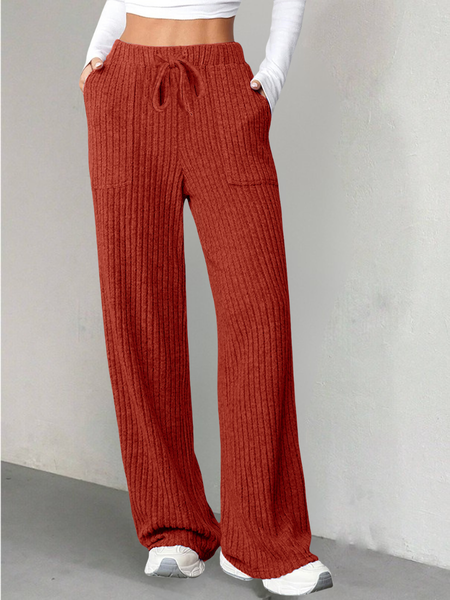 

Women Plain Long Elastic Waist Pants Casual Spring/Fall Trousers, Red, Pants