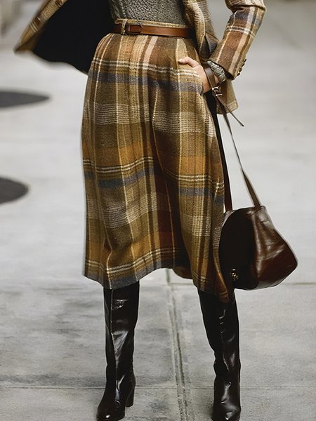 

Urban Printing Plaid Midi Skirt, As picture, Skirts