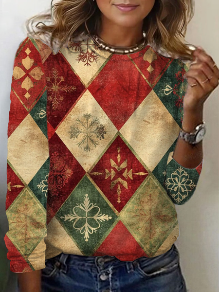 

Women Christmas Long Sleeve Tee T-shirt Crew Neck Printing Casual Spring/Fall Graphic Tee Top, As picture, T-Shirts