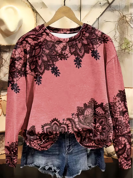 

Women Floral Crew Neck Printing Casual Spring/Fall Long Sleeve Sweatshirt, Pink, Sweatshirts & Hoodies