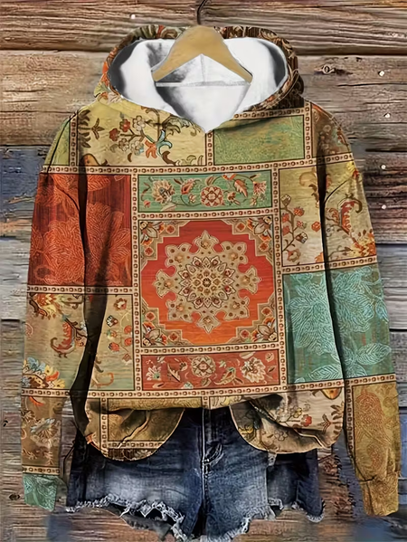 

Women Ethnic Spring/Fall Printing Long Sleeve Casual Daily Hoodie, As picture, Sweatshirts & Hoodies
