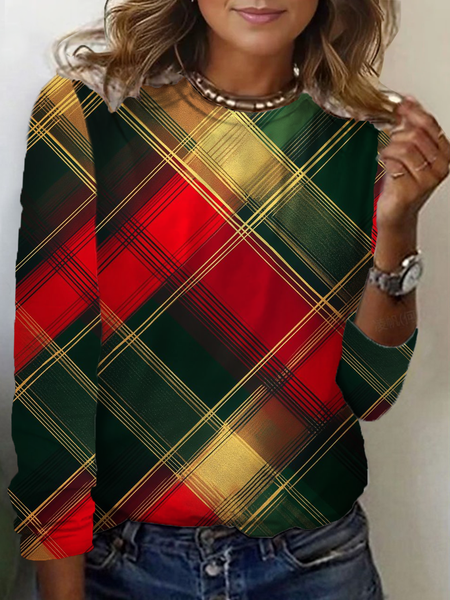 

Women Plaid Long Sleeve Tee T-shirt Crew Neck Printing Casual Spring/Fall Graphic Tee Top, As picture, T-Shirts