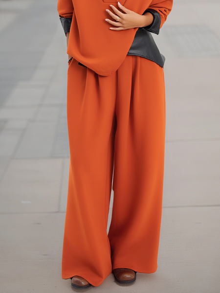 

Casual Plain Straight Pants, Orange, Pants