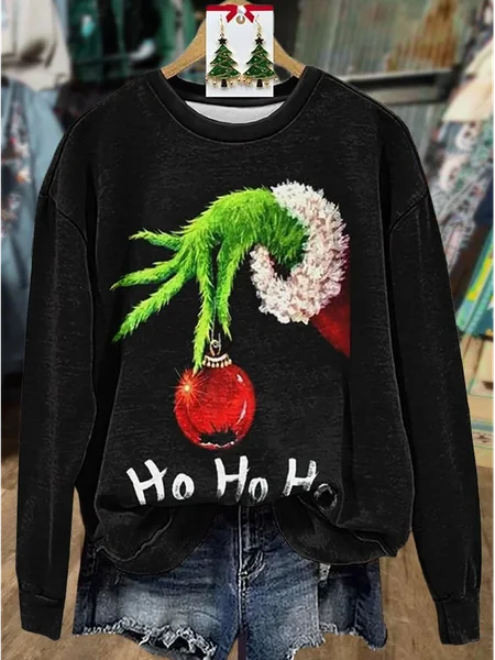 

Women Christmas Crew Neck Printing Casual Spring/Fall Long Sleeve Sweatshirt, Black, Sweatshirts & Hoodies