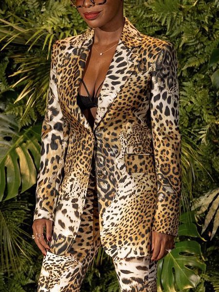 

Urban Printing Leopard Lapel Collar Blazer, Blazers
